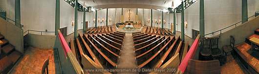 Panorama Kath. Pfarrkirche Christ-Knig Landau i.d.Pfalz, Innenraum Standort Empore; equirectangulare Darstellung